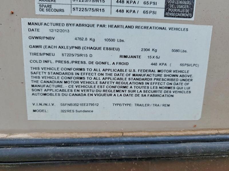 Продажа на аукционе авто 2014 Heartland Sundance, vin: 5SFNB3521EE279512, номер лота: 52069556