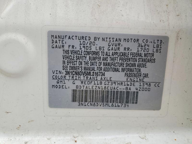 51979996 :رقم المزاد ، 3N1CN8DV5ML816734 vin ، 2021 Nissan Versa مزاد بيع