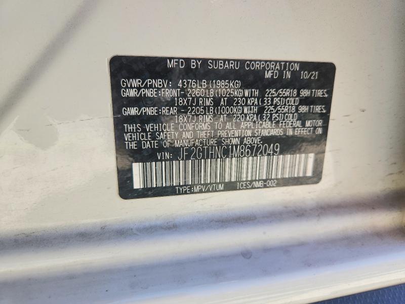 Aukcja sprzedaży 2021 Subaru Crosstrek, vin: JF2GTHNC1M8672049, numer aukcji: 52968736