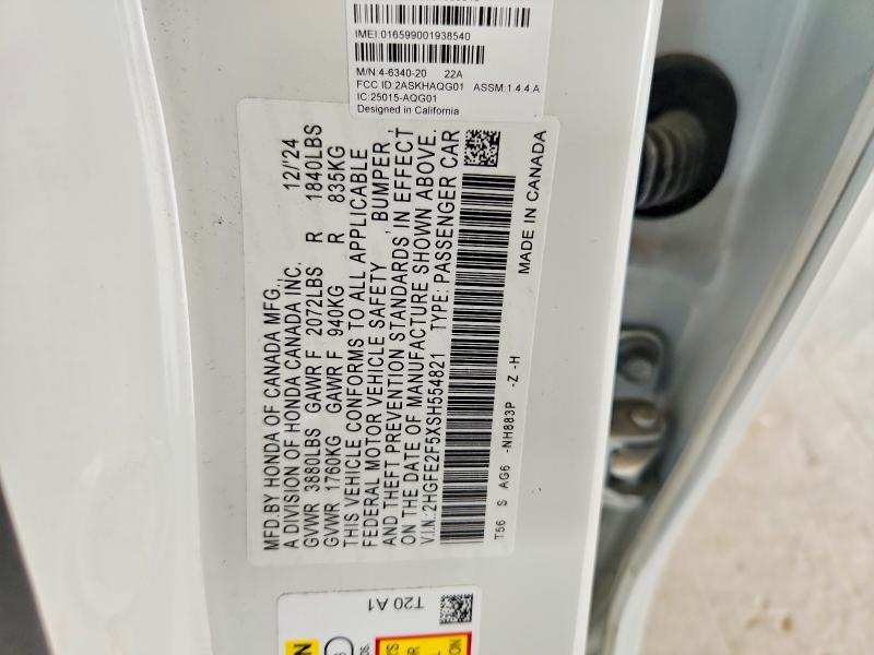Aukcja sprzedaży 2025 Honda Civic, vin: 2HGFE2F5XSH554821, numer aukcji: 54912666