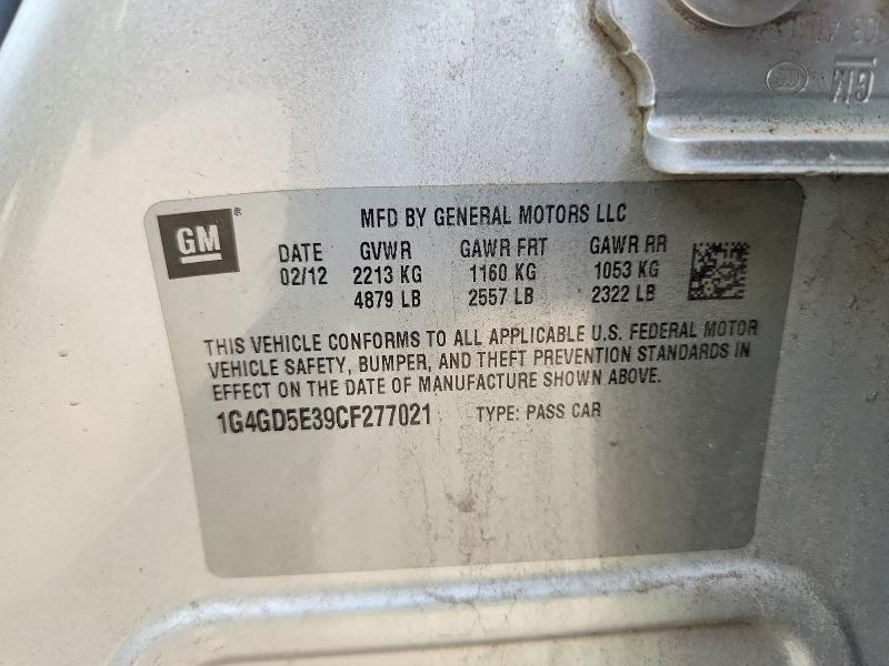 54153626 :رقم المزاد ، 1G4GD5E39CF277021 vin ، 2012 Buick Lacrosse مزاد بيع