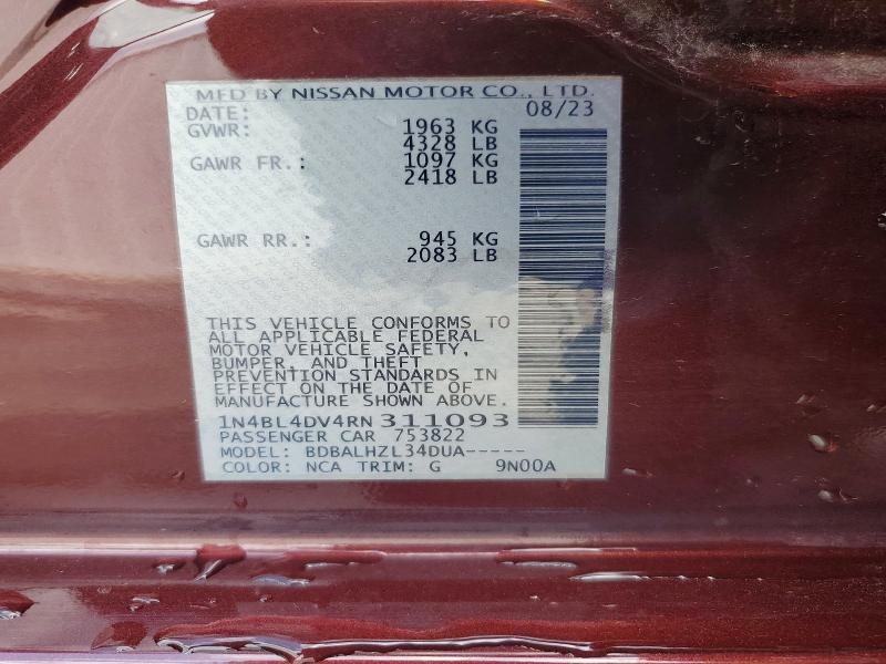 Продажа на аукционе авто 2024 Nissan Altima, vin: 1N4BL4DV4RN311093, номер лота: 53327326