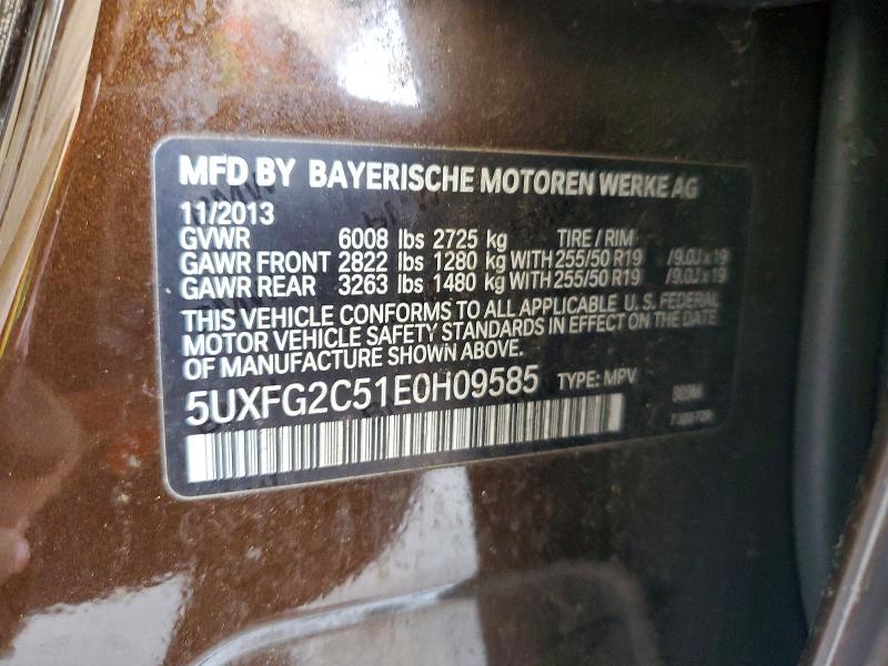 52248806 :رقم المزاد ، 5UXFG2C51E0H09585 vin ، 2014 Bmw X6 مزاد بيع