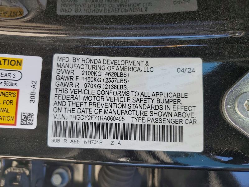 Продажа на аукционе авто 2024 Honda Accord, vin: 1HGCY2F71RA060495, номер лота: 54326096