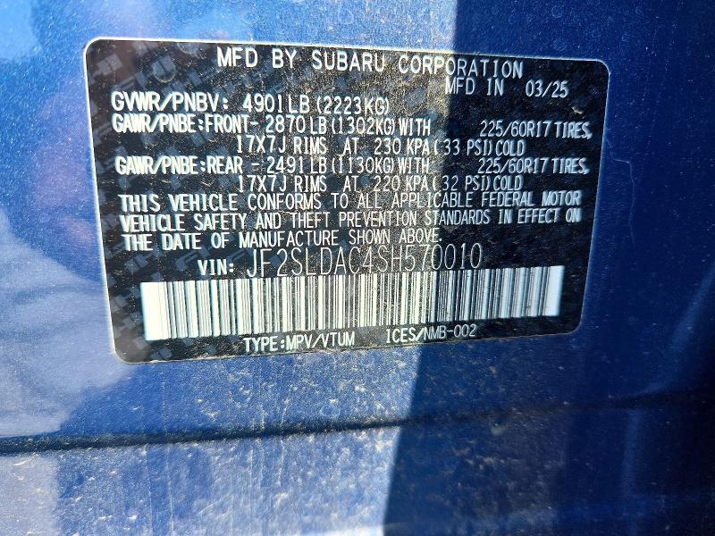 Продаж на аукціоні авто 2025 Subaru Forester, vin: JF2SLDAC4SH570010, номер лоту: 52377916