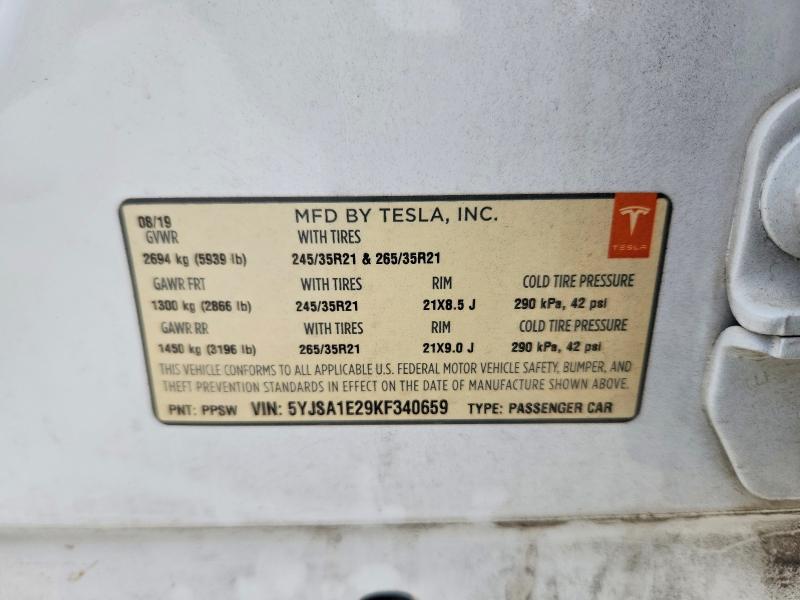 Продажа на аукционе авто 2019 Tesla Model S, vin: 5YJSA1E29KF340659, номер лота: 55036816