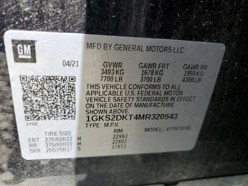 Aukcja sprzedaży 2021 Gmc Yukon, vin: 1GKS2DKT4MR320543, numer aukcji: 53422266