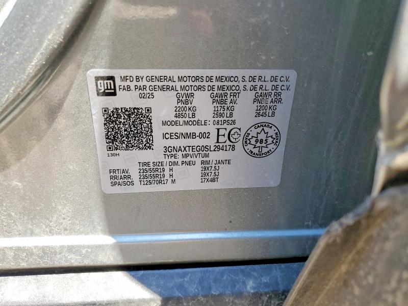 54995766 :رقم المزاد ، 3GNAXTEG0SL294178 vin ، 2025 Chevrolet Equinox مزاد بيع