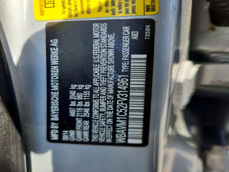 Aukcja sprzedaży 2015 Bmw X1, vin: WBAVM1C52FV314961, numer aukcji: 53548436