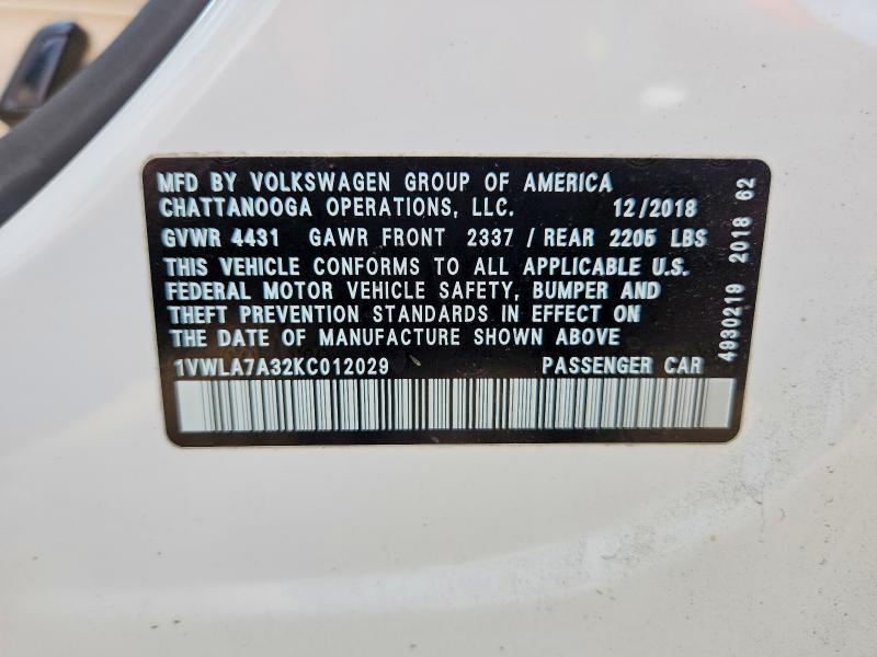 Aukcja sprzedaży 2019 Volkswagen Passat, vin: 1VWLA7A32KC012029, numer aukcji: 52666056