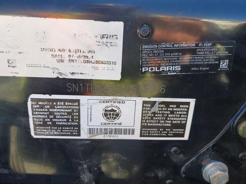 51763456 :رقم المزاد ، SN1TLG8R3SC633316 vin ، 2025 Polr Snowmobile مزاد بيع