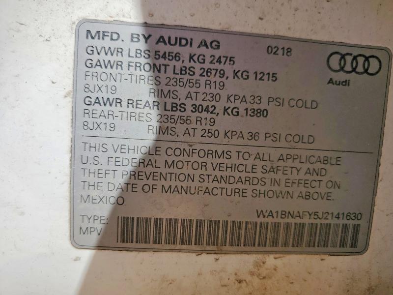 Продаж на аукціоні авто 2018 Audi Q5, vin: WA1BNAFY5J2141630, номер лоту: 53777656