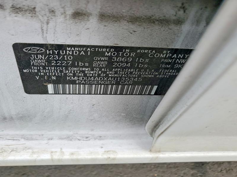 54002806 :رقم المزاد ، KMHDU4ADXAU135345 vin ، 2010 Hyundai Elantra مزاد بيع