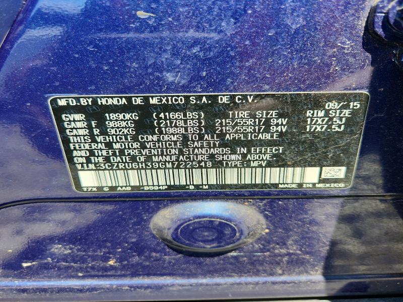 Aukcja sprzedaży 2016 Honda Hr-v, vin: 3CZRU6H39GM722548, numer aukcji: 54178146