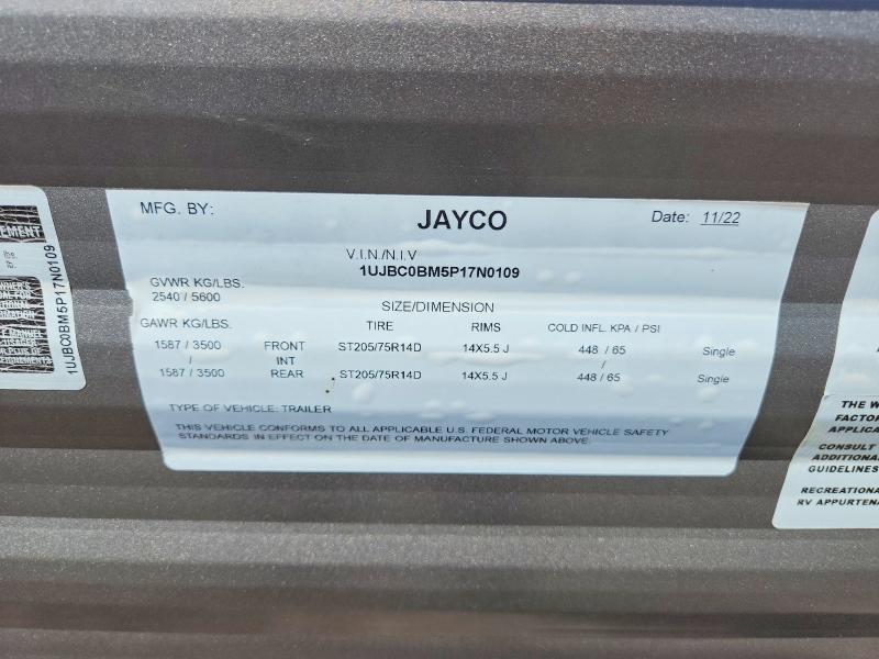 2023 Jayco Jay Flight Slx 8 Tra მანქანა იყიდება აუქციონზე, vin: 1UJBC0BM5P17N0109, აუქციონის ნომერი: 54662476