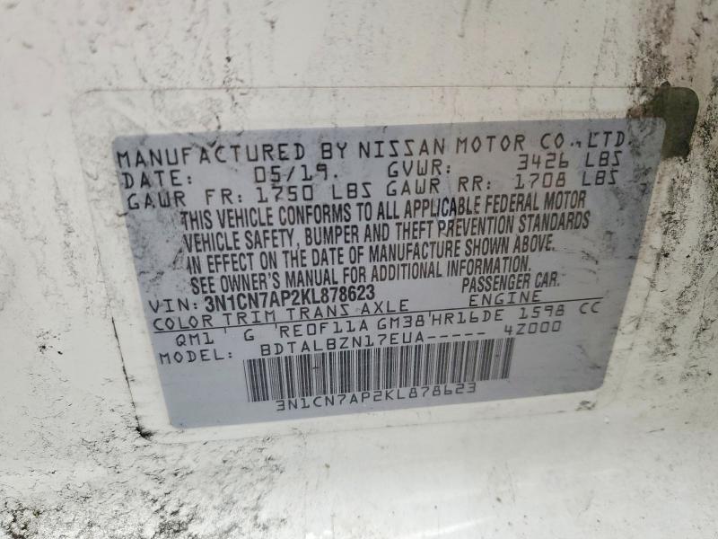 Продажа на аукционе авто 2019 Nissan Versa, vin: 3N1CN7AP2KL878623, номер лота: 53946186