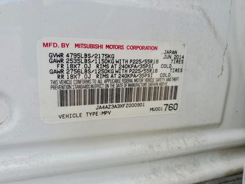 Продаж на аукціоні авто 2015 Mitsubishi Outlander, vin: JA4AZ3A3XFZ000901, номер лоту: 53029546