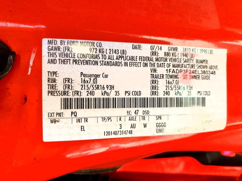 2014 Ford Focus მანქანა იყიდება აუქციონზე, vin: 1FADP3F24EL380348, აუქციონის ნომერი: 52889096