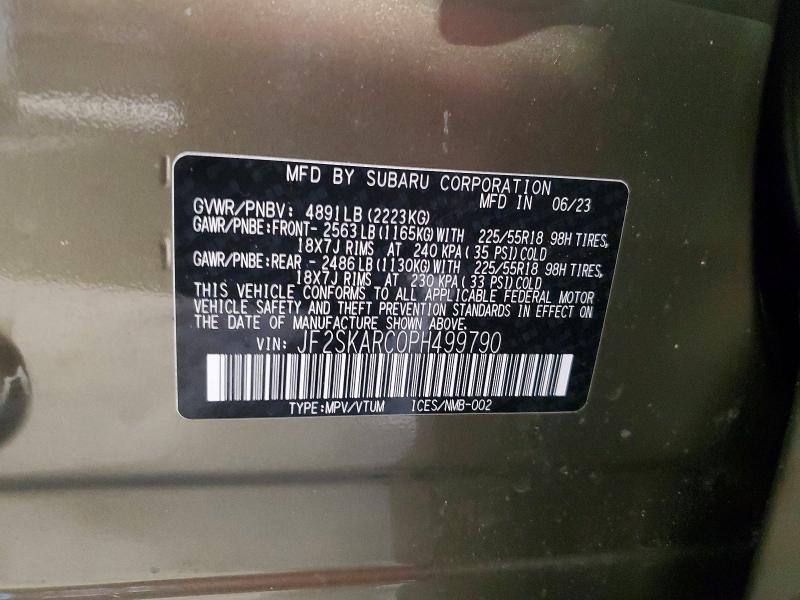 55202496 :رقم المزاد ، JF2SKARC0PH499790 vin ، 2023 Subaru Forester مزاد بيع
