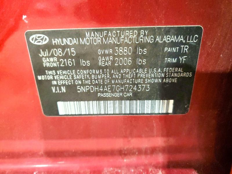53635626 :رقم المزاد ، 5NPDH4AE7GH724373 vin ، 2016 Hyundai Elantra مزاد بيع