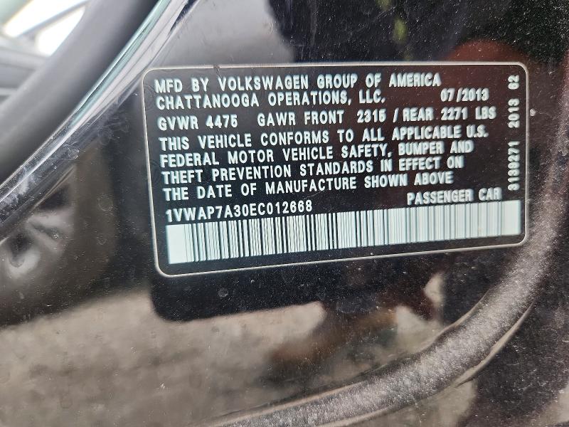 2014 Volkswagen Passat მანქანა იყიდება აუქციონზე, vin: 1VWAP7A30EC012668, აუქციონის ნომერი: 53932696