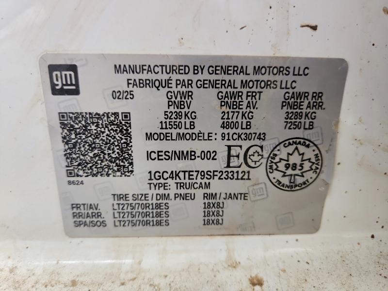 2025 Chevrolet Silverado მანქანა იყიდება აუქციონზე, vin: 1GC4KTE79SF233121, აუქციონის ნომერი: 51849556