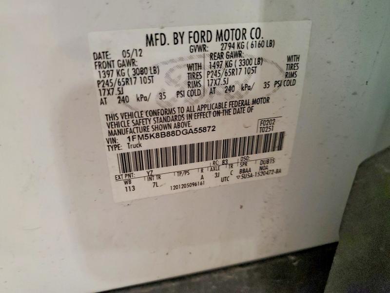 54662606 :رقم المزاد ، 1FM5K8B88DGA55872 vin ، 2013 Ford Explorer مزاد بيع