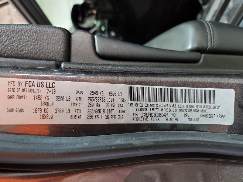 Продаж на аукціоні авто 2019 Jeep Grand Cherokee, vin: 1C4RJFBG8KC856407, номер лоту: 55198466