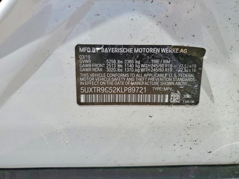 2019 Bmw X3 მანქანა იყიდება აუქციონზე, vin: 5UXTR9C52KLP89721, აუქციონის ნომერი: 54711196
