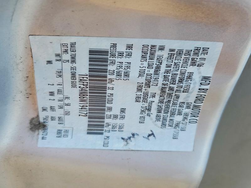 Продажа на аукционе авто 2006 Ford Focus, vin: 1FAFP34N86W194172, номер лота: 53113986