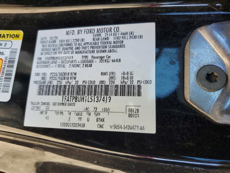 2020 Ford Mustang მანქანა იყიდება აუქციონზე, vin: 1FATP8UH1L5137419, აუქციონის ნომერი: 53667826