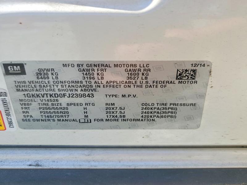 53602276 :رقم المزاد ، 1GKKVTKD0FJ239843 vin ، 2015 Gmc Acadia مزاد بيع