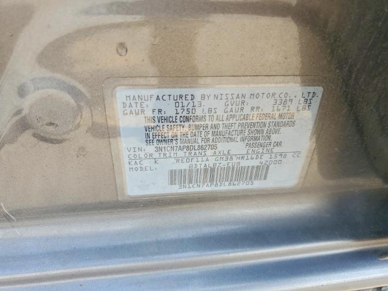 Продаж на аукціоні авто 2013 Nissan Versa, vin: 3N1CN7AP8DL862705, номер лоту: 53741386