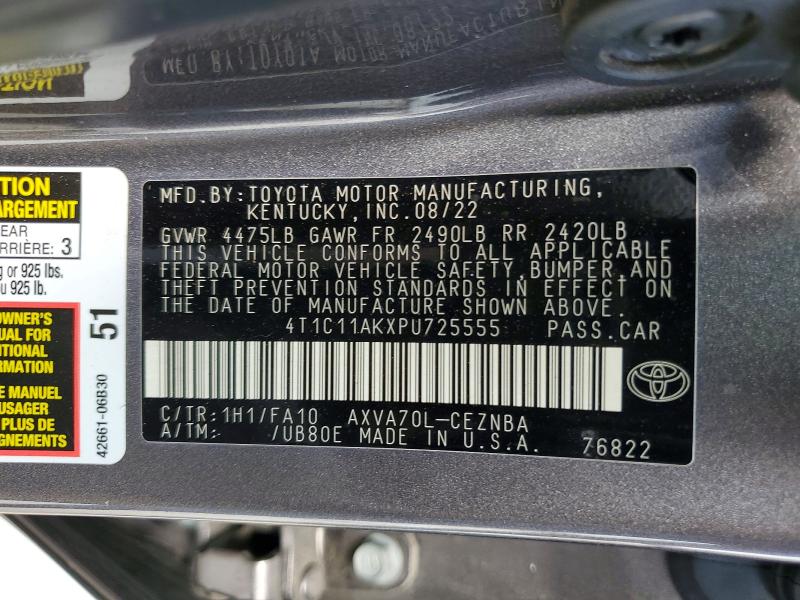 55315366 :رقم المزاد ، 4T1C11AKXPU725555 vin ، 2023 Toyota Camry مزاد بيع