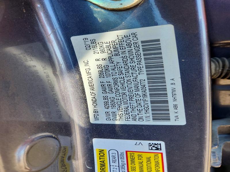 53629116 :رقم المزاد ، 1HGCV1F19KA054772 vin ، 2019 Honda Accord مزاد بيع
