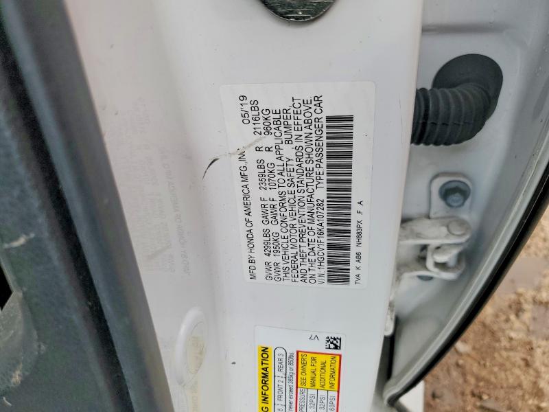 Aukcja sprzedaży 2019 Honda Accord, vin: 1HGCV1F16KA107282, numer aukcji: 52249136