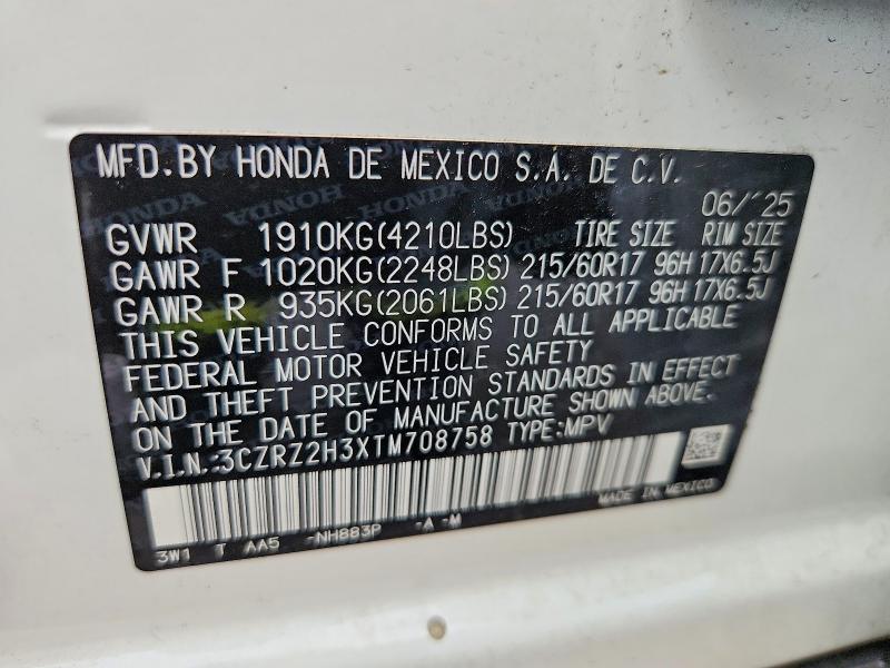 Продажа на аукционе авто 2026 Honda Hr-v, vin: 3CZRZ2H3XTM708758, номер лота: 53609236
