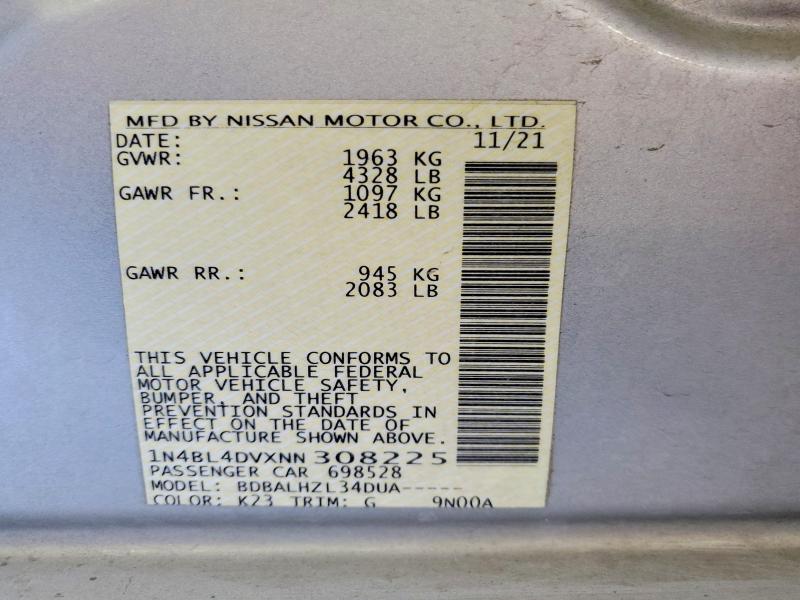 Продажа на аукционе авто 2022 Nissan Altima, vin: 1N4BL4DVXNN308225, номер лота: 52436156