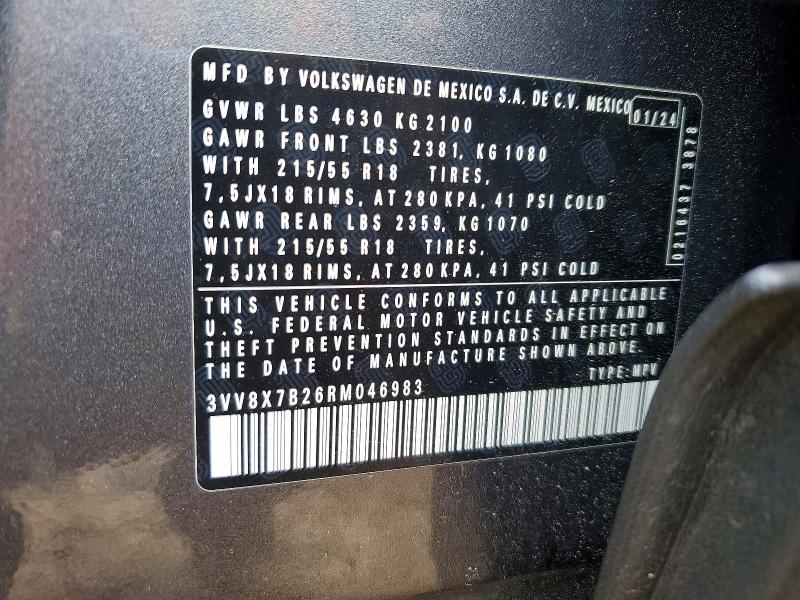Aukcja sprzedaży 2024 Volkswagen Taos, vin: 3VV8X7B26RM046983, numer aukcji: 53308766