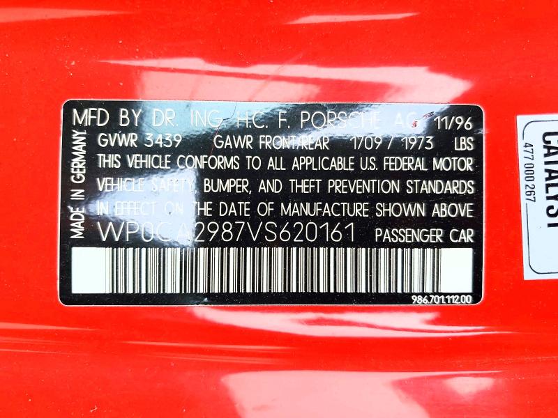 1997 Porsche Boxster მანქანა იყიდება აუქციონზე, vin: WP0CA2987VS620161, აუქციონის ნომერი: 55027656