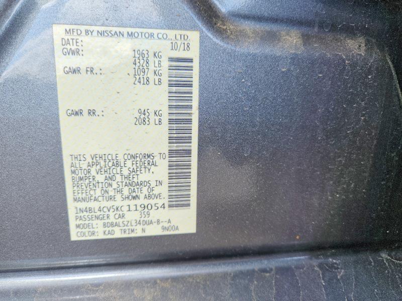 53775796 :رقم المزاد ، 1N4BL4CV5KC119054 vin ، 2019 Nissan Altima مزاد بيع