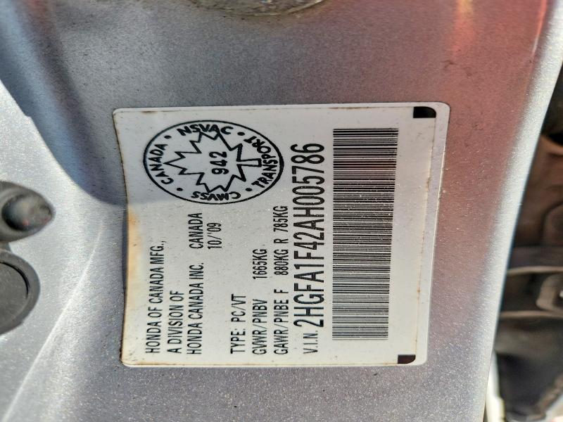 2010 Honda Civic მანქანა იყიდება აუქციონზე, vin: 2HGFA1F42AH005786, აუქციონის ნომერი: 53137216