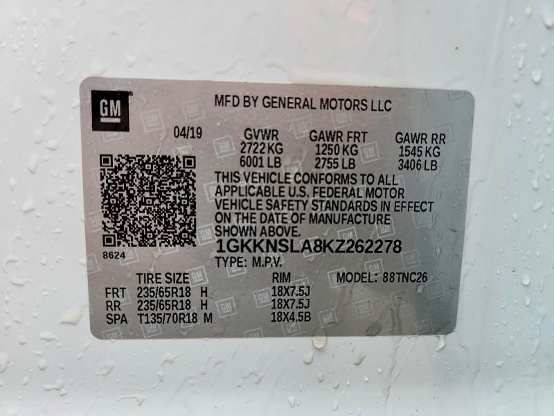 Aukcja sprzedaży 2019 Gmc Acadia, vin: 1GKKNSLA8KZ262278, numer aukcji: 54089806
