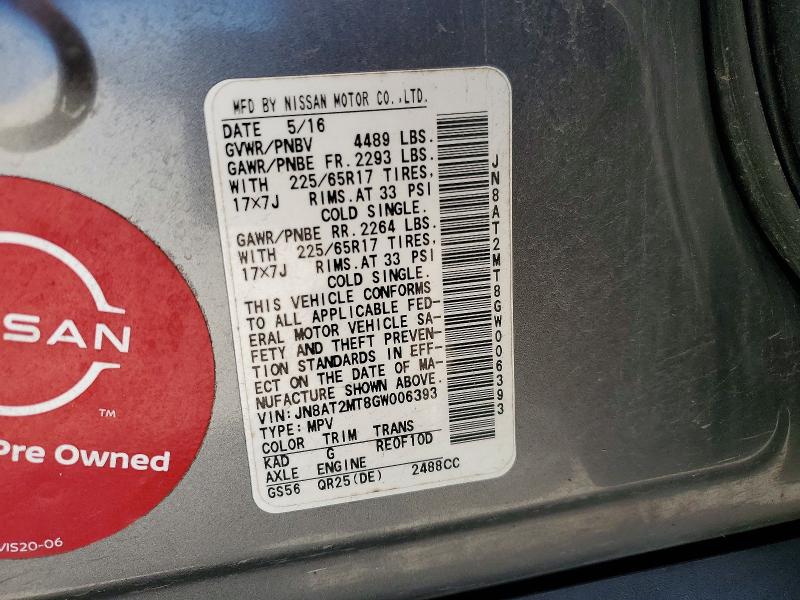 Продажа на аукционе авто 2016 Nissan Rogue, vin: JN8AT2MT8GW006393, номер лота: 53649616