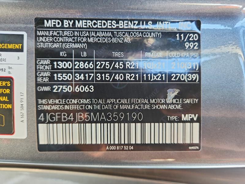 2021 Mercedes-benz Gle მანქანა იყიდება აუქციონზე, vin: 4JGFB4JB5MA359190, აუქციონის ნომერი: 52027016