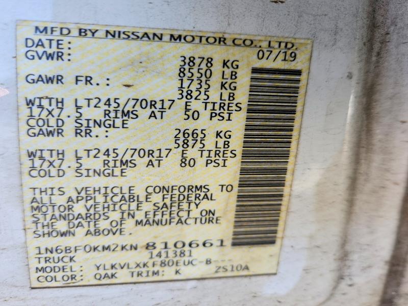 Aukcja sprzedaży 2019 Nissan Nv, vin: 1N6BF0KM2KN810661, numer aukcji: 54510166