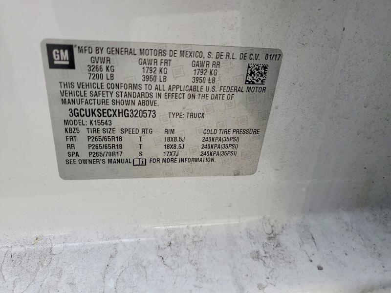 55133886 :رقم المزاد ، 3GCUKSECXHG320573 vin ، 2017 Chevrolet Silverado مزاد بيع