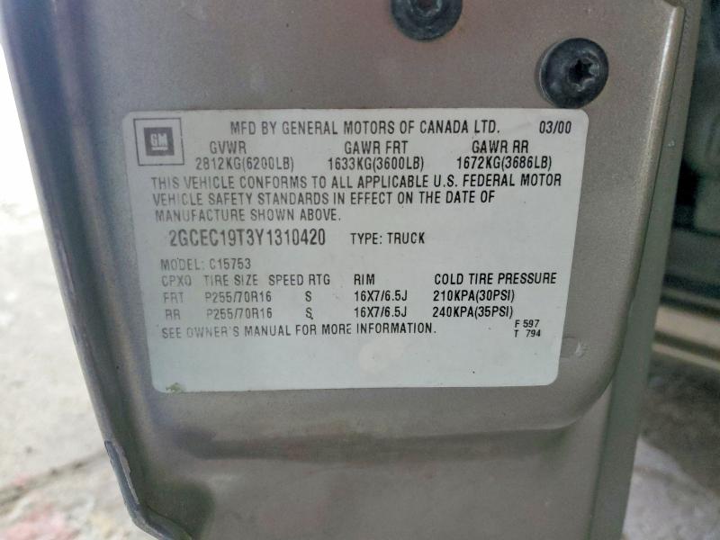 51962246 :رقم المزاد ، 2GCEC19T3Y1310420 vin ، 2000 Chevrolet Silverado مزاد بيع