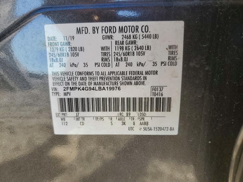 Продажа на аукционе авто 2020 Ford Edge, vin: 2FMPK4G94LBA19976, номер лота: 53904676