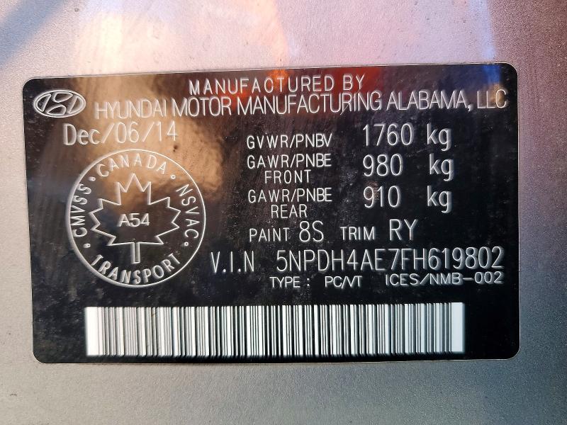 Aukcja sprzedaży 2015 Hyundai Elantra, vin: 5NPDH4AE7FH619802, numer aukcji: 53407616
